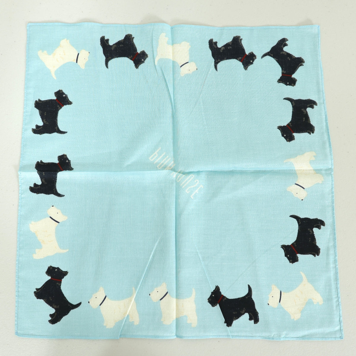 ピンクハウス★ スコティッシュテリア 犬柄 爽やかな大判ハンカチ 42×42サイズ 水色系*so437