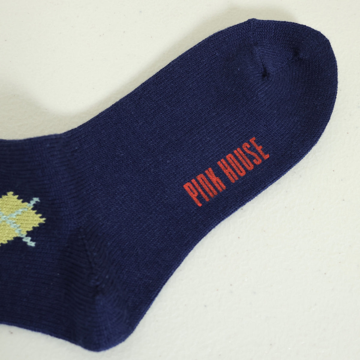 【美品】ピンクハウス★アーガイル柄クルーソックス 靴下 ダイヤ刺繍 トラッド 紺系 so372