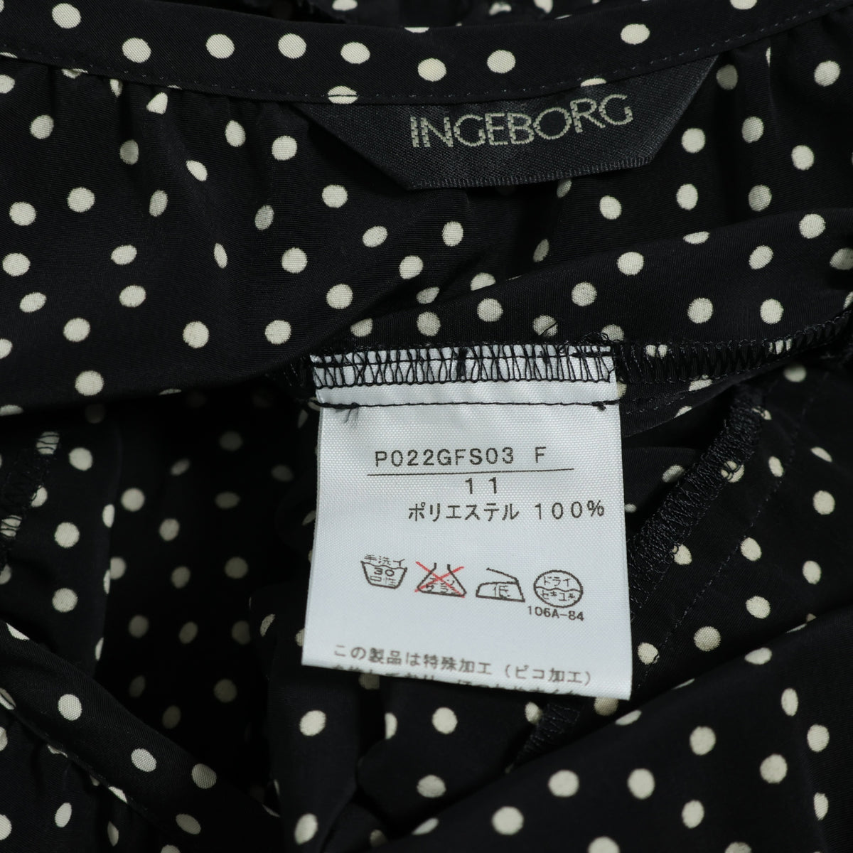 インゲボルグ★クラシカルな雰囲気♪ドット柄 フリル使い ティアードロングスカート サイズ11号 黒系 z23012