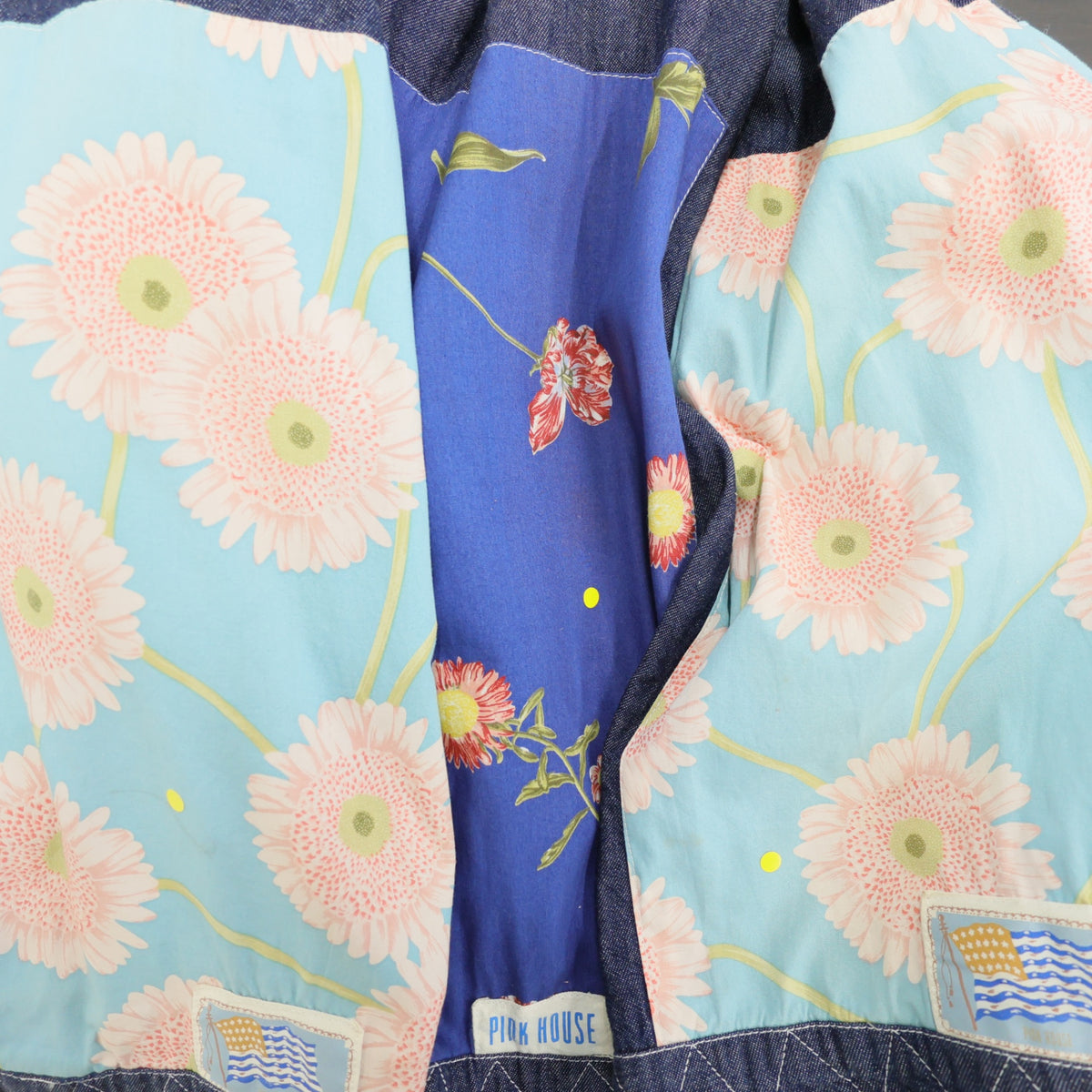 ピンクハウス★ 豪華 パッチワーク♪花柄 ブランドタグ付き デニム ロングスカート 青系 z23494