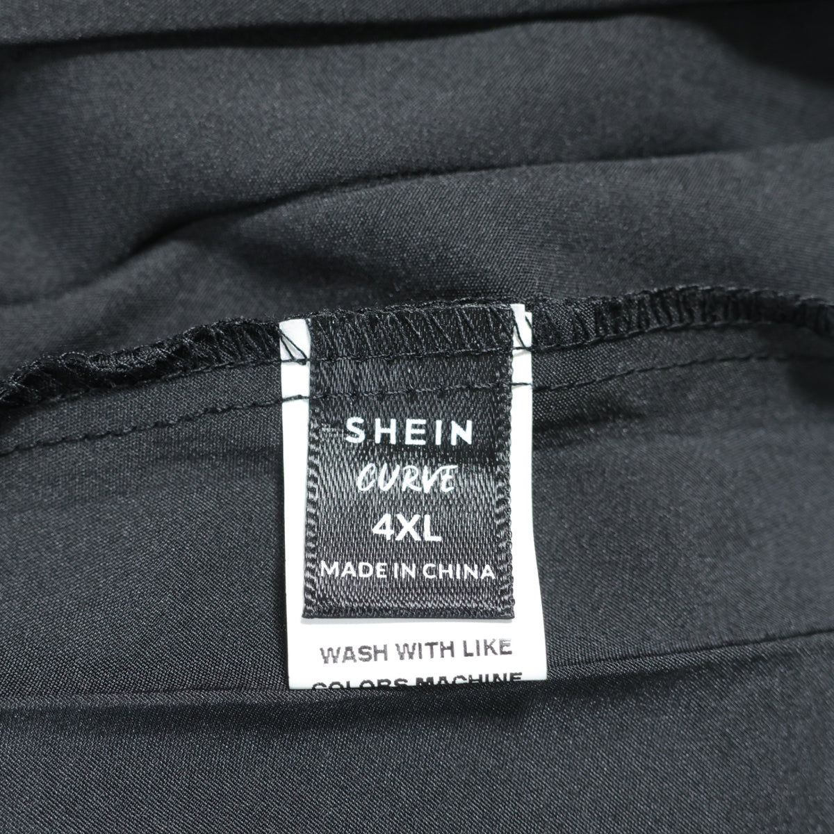 【美品】SHEIN CURVE★フレンチ袖ワンピース 大きいサイズ4XL 黒系 Vネック プリーツ 薄手 z22863
