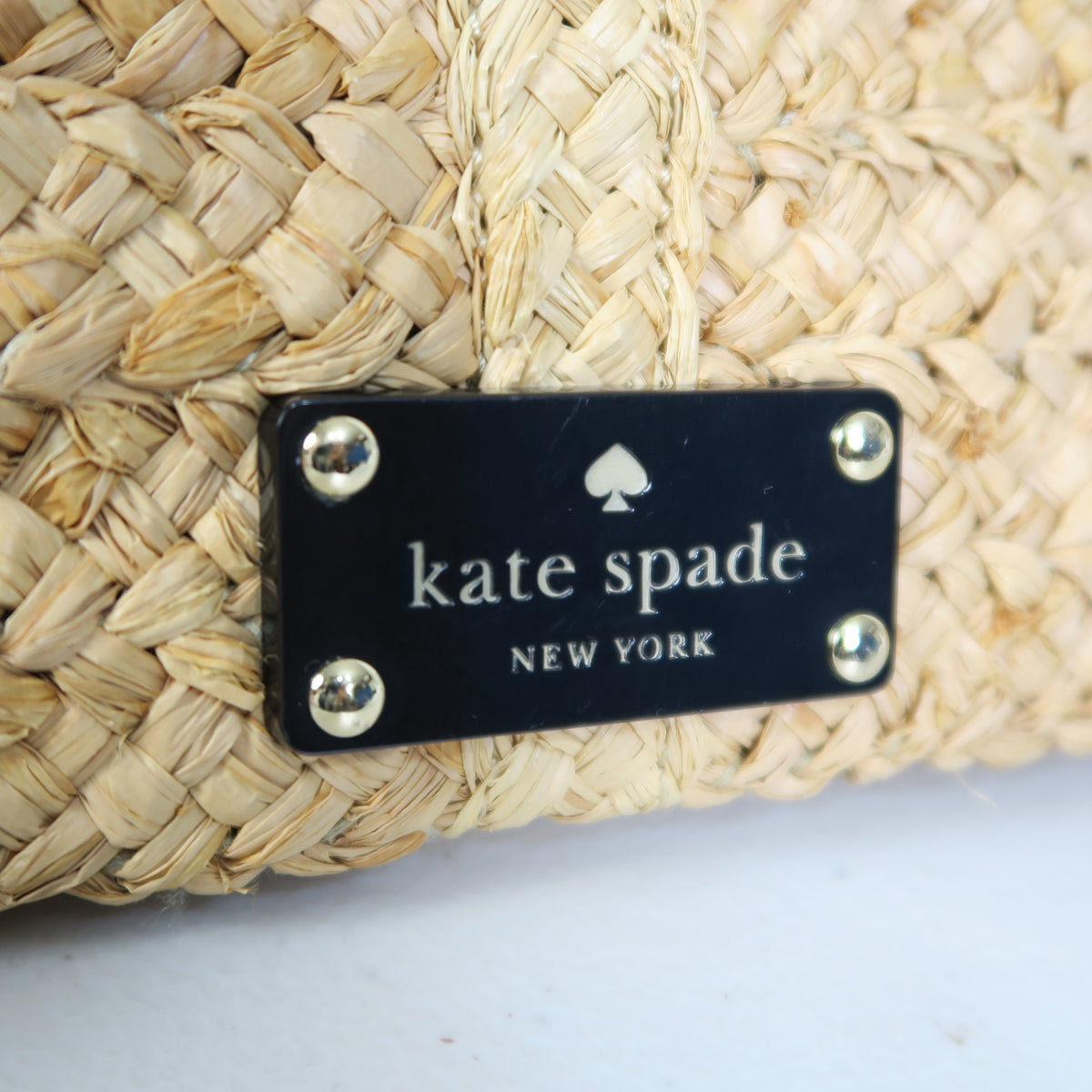 【美品】ケイトスペード Kate Spade ★大人可愛い!リボン付ラフィア ショルダー クラッチバッグ*ba340