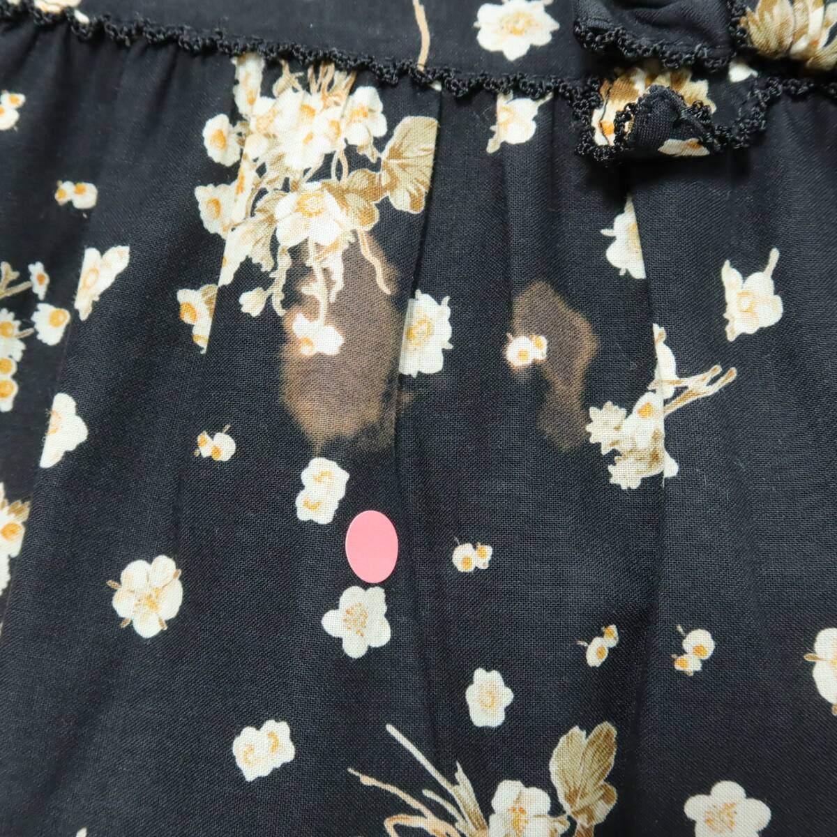 ピンクハウス★たくし上げ♪ブーケpt半袖ワンピース 黒系 リボン&スモッキング刺繡♪薄手 z19737