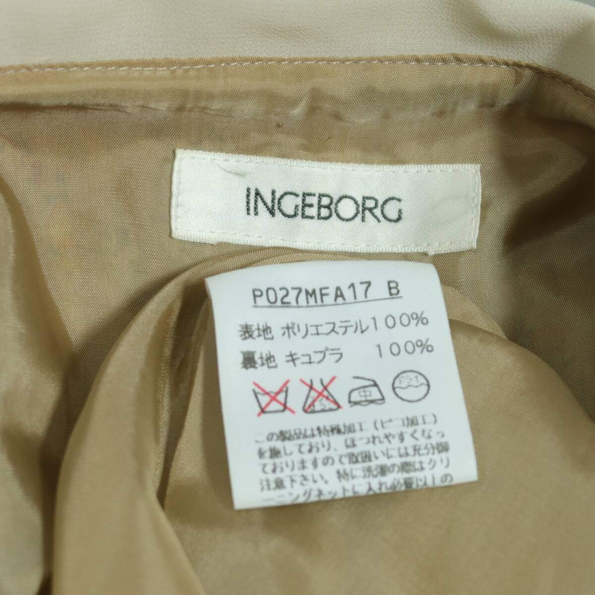 【美品】インゲボルグ★クラシカルな襟付き ピンタック フリル 花柄ワンピース♪ベージュ系 z19687