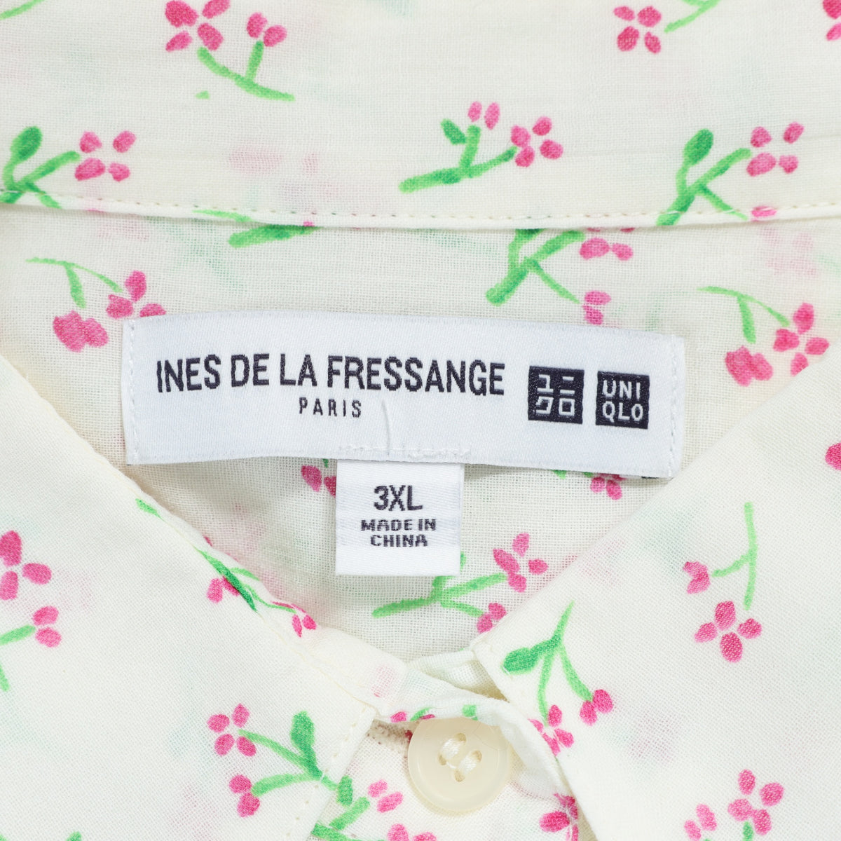 【美品】ユニクロ×イネス★長袖シャツ 花柄 大きいサイズ3XL オフ白系 薄手 z22874