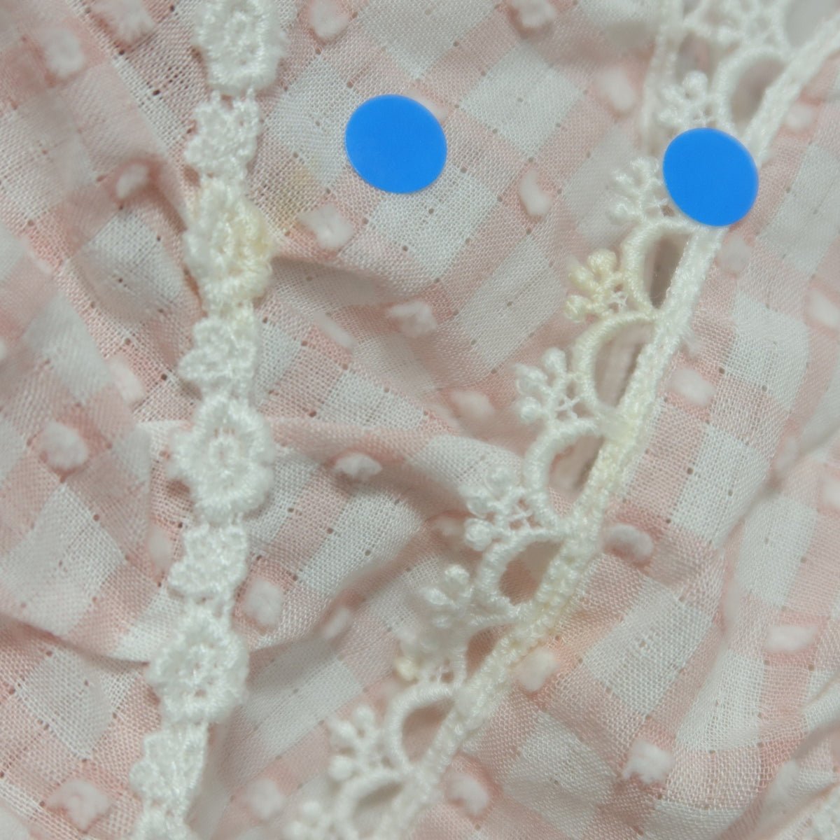 ピンクハウス★ドット刺繍♪チェックの半袖ローンブラウス はおりもの ピンク系 たっぷりフリル&レース♪前開き z19936
