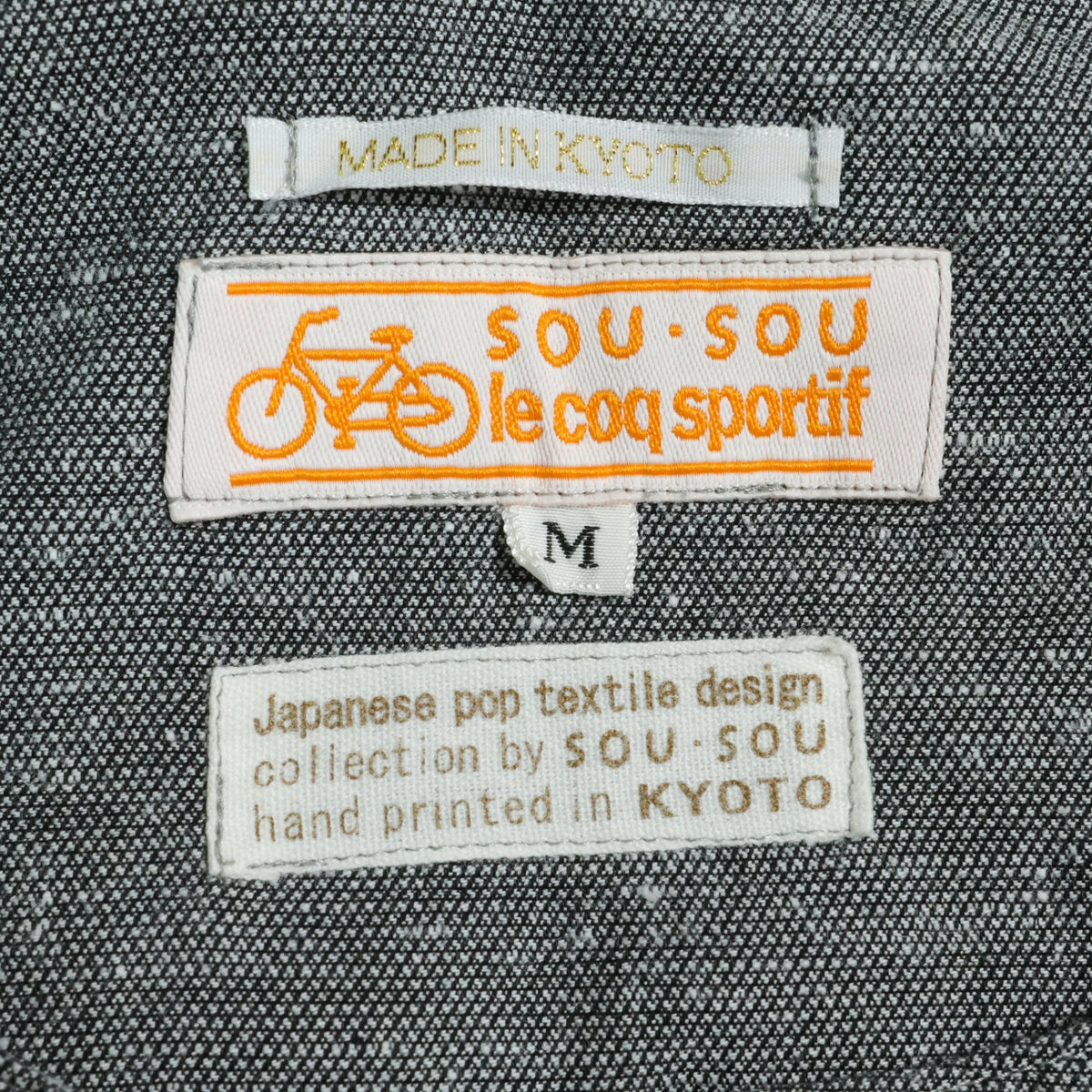 【美品】SOUSOU×le coq sportif BIKE★和モダン柄が素敵♪間がさね 半袖 ワンピース 黒グレー系 z22899