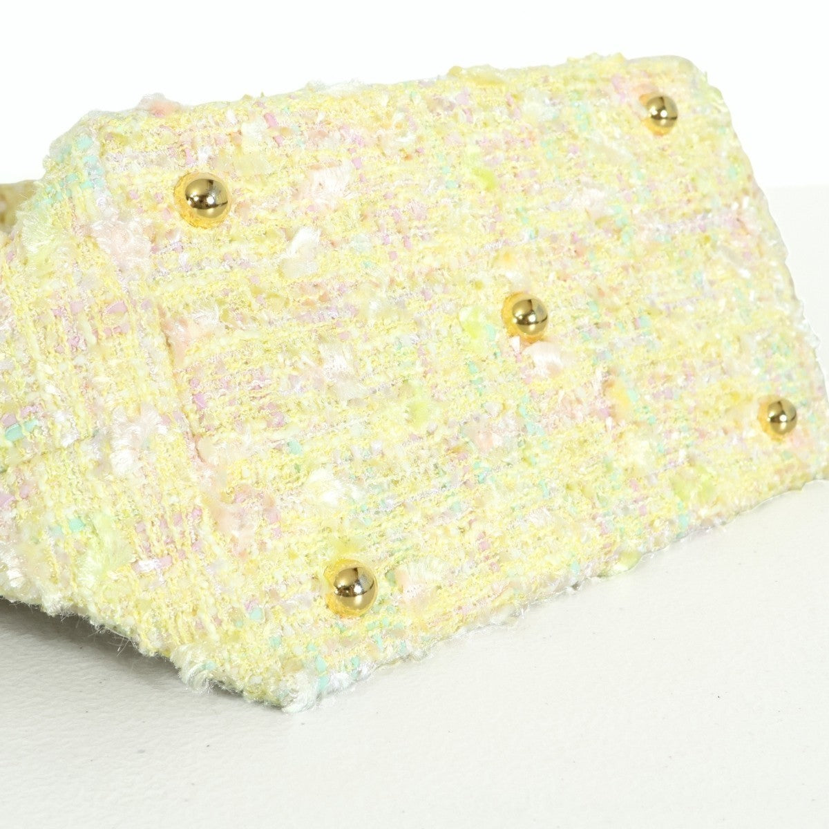 【美品】Magnolie★パステルカラーが可愛い♪ ツイードバッグ 黄色系 ba223