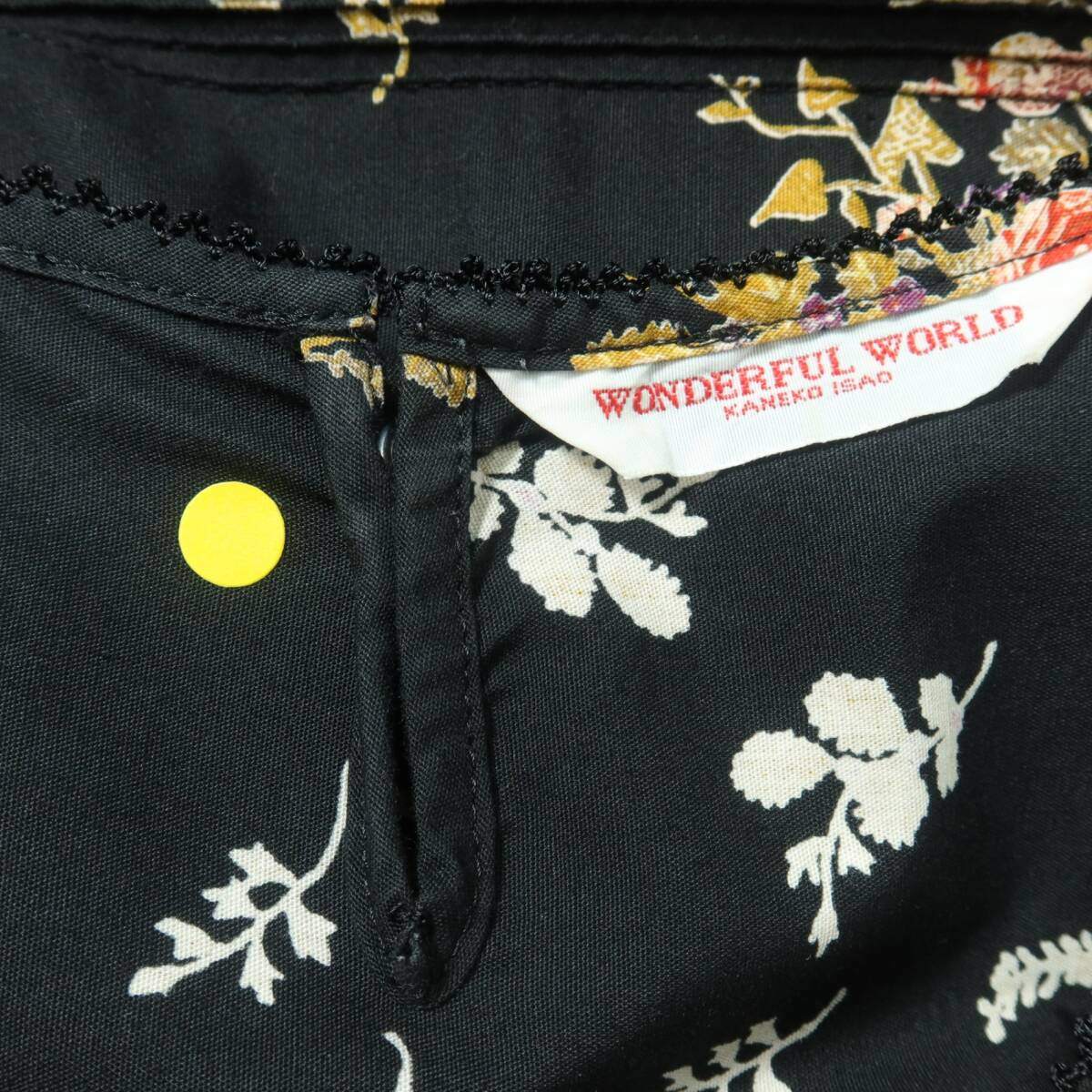【美品】ワンダフルワールド カネコイサオ★かぶせ段々♪花かごptワンピース 黒系 ふんわりフォルム♪薄手 z20697