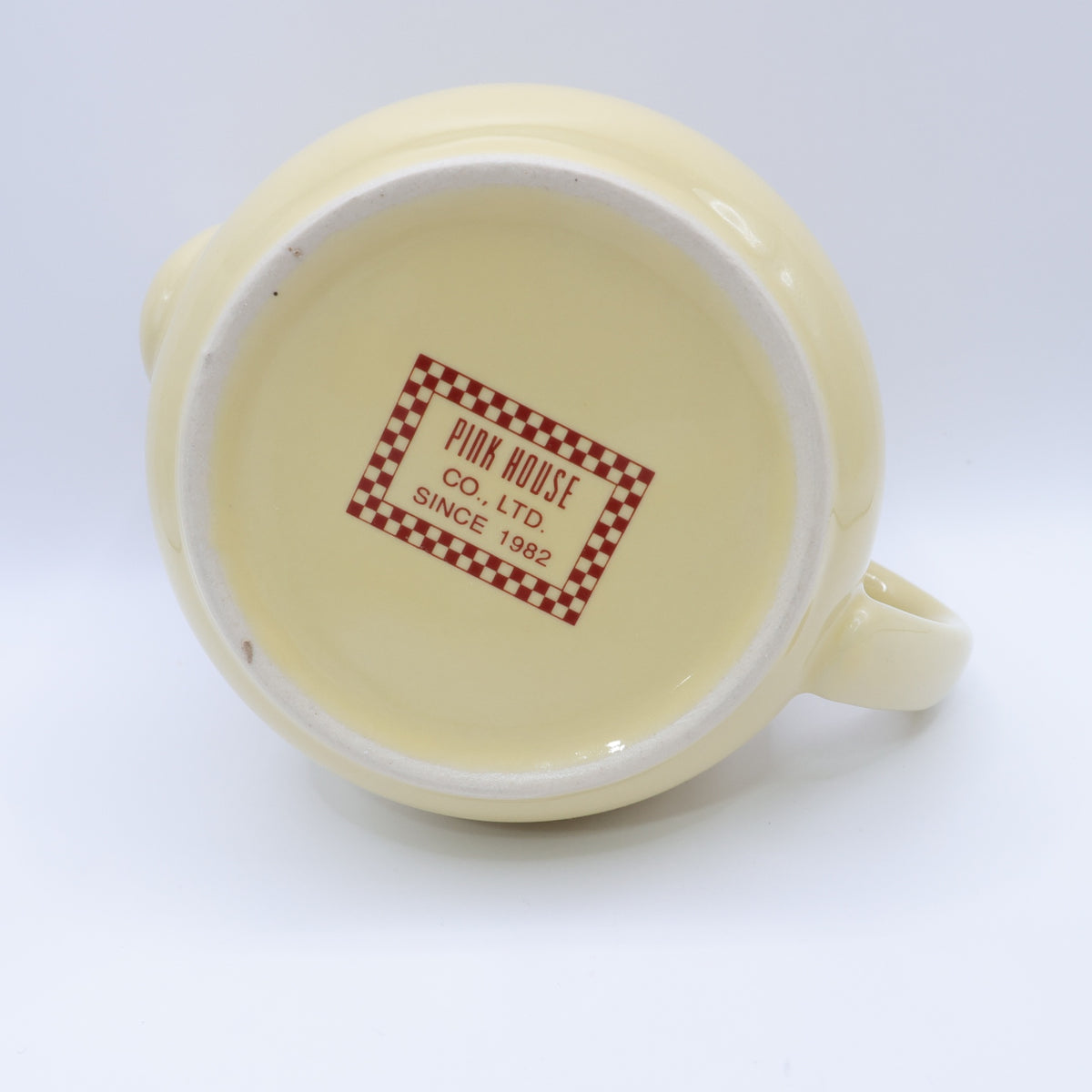 【美品】ピンクハウス★ギンガム&ロゴ入り♪ティーポット 紅茶ポット 陶器 イエロー系 茶こし付 so0411