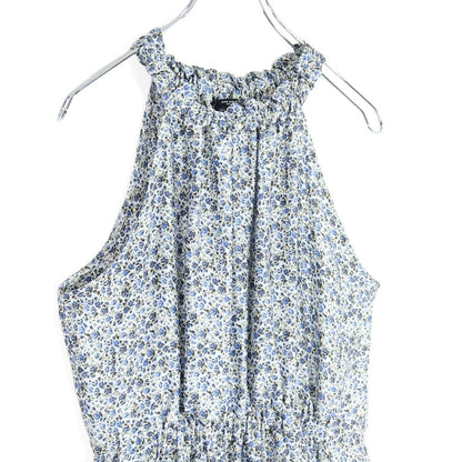 【美品】ZARA ザラ★小花柄マキシワンピース ホールターネック サイズM ブルー系 薄手 z19491