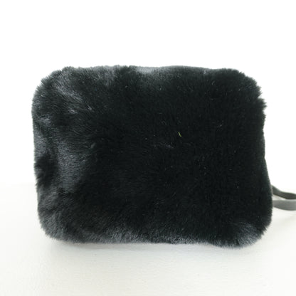 【美品】インゲボルグ★フェイクファー×ボア切替 2WAYショルダーバッグ ハンドバッグ 黒系 ba261