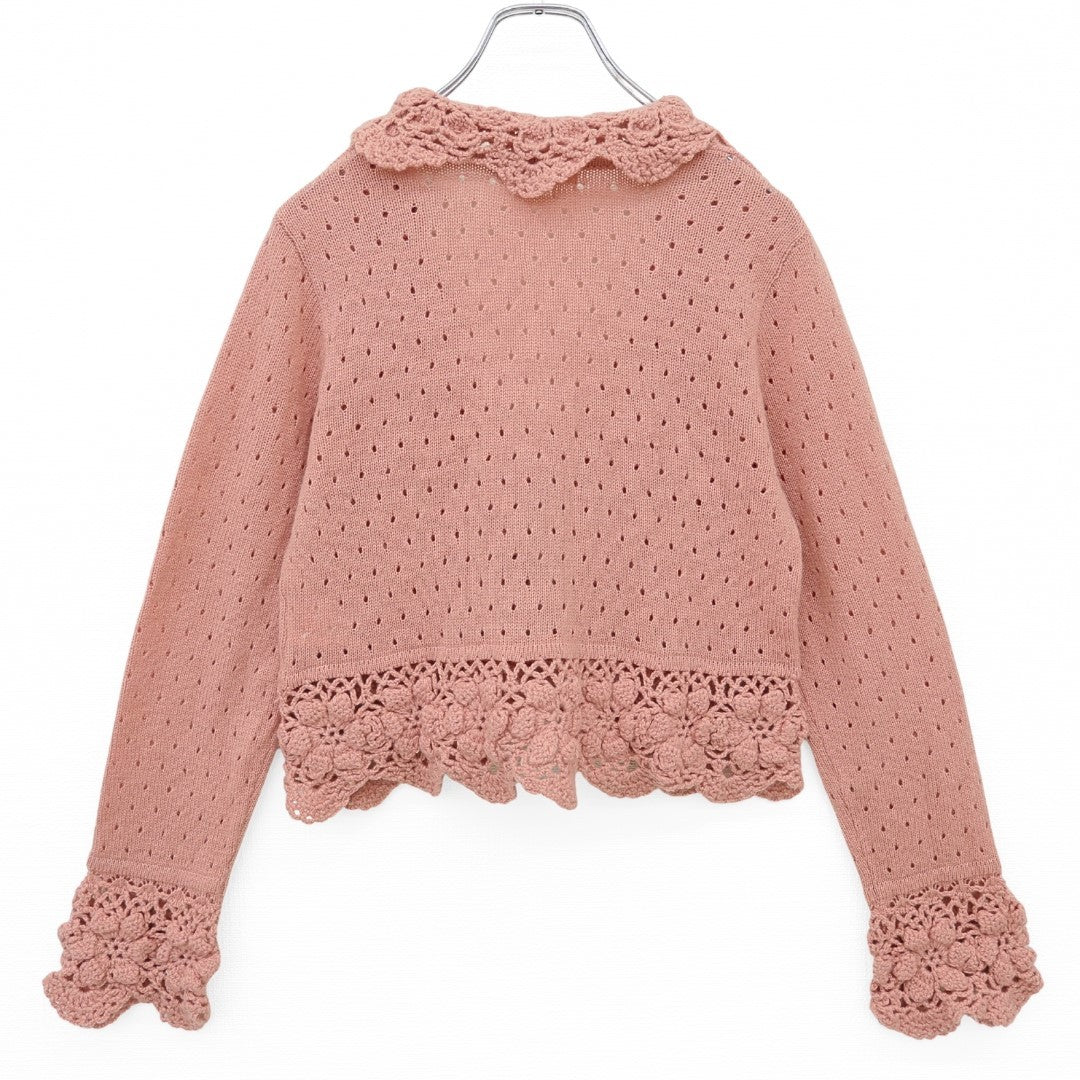 【極美品】ピンクハウス★お花モチーフ♪透かし編みカーディガン はおりもの ピンク系 z23308