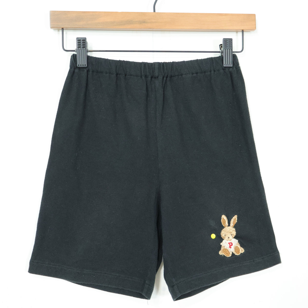 ベビーピンクハウス★可愛いうさぎ刺しゅう♪ ハーフパンツ 親子コーデに！ キッズサイズLL 黒系 z22153