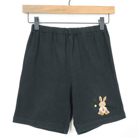 ベビーピンクハウス★可愛いうさぎ刺しゅう♪ ハーフパンツ 親子コーデに！ キッズサイズLL 黒系 z22153