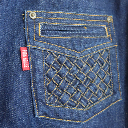 【美品】ピンクハウス★バラの刺繍が目を惹く♪レース デザインポケット デニムスカート 大きいサイズL ブルー系 z19912