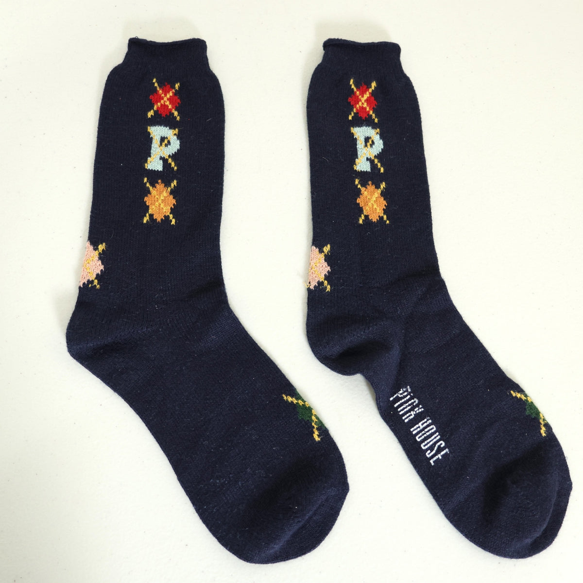 【美品】ピンクハウス★ロゴ入りソックス クルーソックス 靴下 紺系 so368