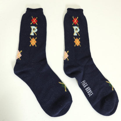 【美品】ピンクハウス★ロゴ入りソックス クルーソックス 靴下 紺系 so368