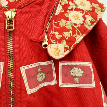 ピンクハウス★花柄刺しゅう&ワッペン♪中綿ブルゾン 赤系 前開き 裏キルティング 厚手 z23478