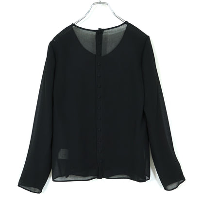 【美品】インゲボルグ★リボン付き♪長袖ブラウス 黒系 透け感♪キャミ付 薄手 z217474