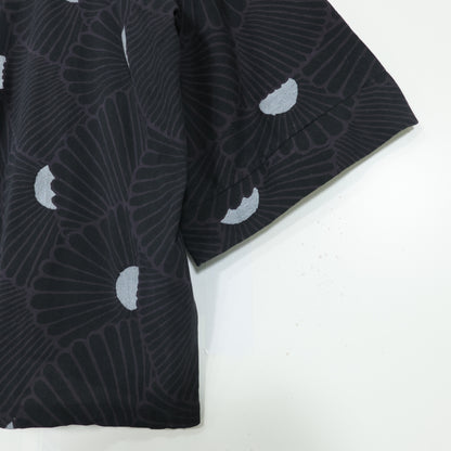 【美品】SOUSOU ソウソウ★高島縮 ジバン 風靡 片身替わり 菊扇 サイズM 濡羽色 黒系  薄手 z22734