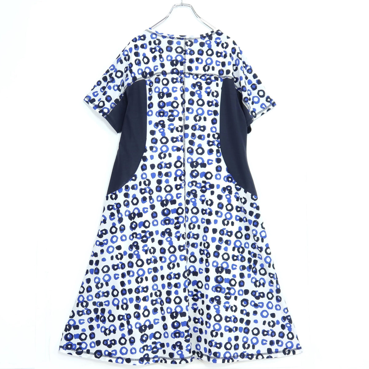 【美品】ヒロココシノ★個性的デザイン♪半袖ワンピース 大きいサイズ15ABR 濃紺系  インナー付♪薄手 z20956