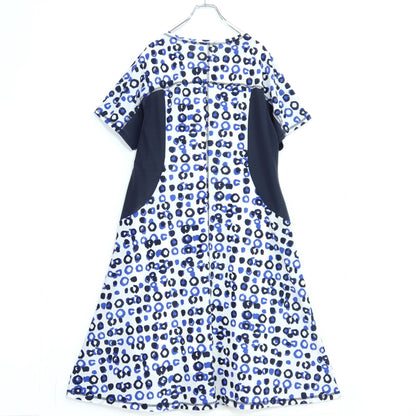 【美品】ヒロココシノ★個性的デザイン♪半袖ワンピース 大きいサイズ15ABR 濃紺系  インナー付♪薄手 z20956