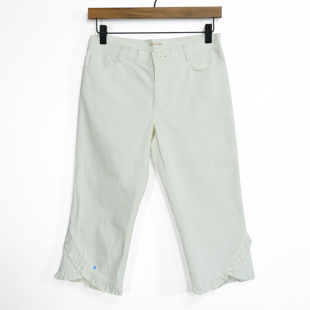 レストローズ L'EST ROSE ★ 裾フリル ストレッチ デニム クロップドパンツ  サイズ2 白系 z22942