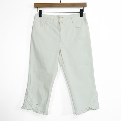 レストローズ L'EST ROSE ★ 裾フリル ストレッチ デニム クロップドパンツ  サイズ2 白系 z22942