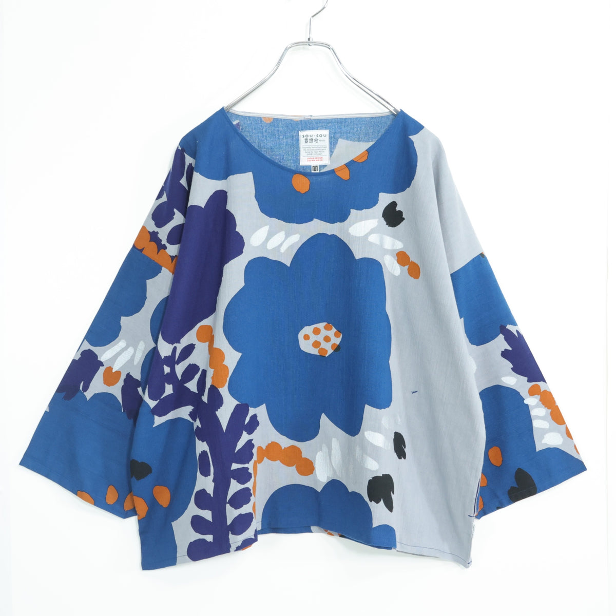 【美品！】SOUSOU ソウソウ★高島縮♪薙刀四角衣 ほほえみ サイズM グレー系 フレンチ袖カットソー z22813