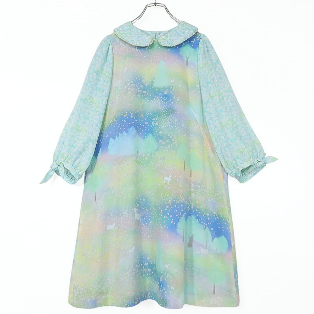 【美品】フランシュリッペ★ロマンティック♪ワンピース サイズM 虹色系 替え襟付き♪花と森プリント♪z15803