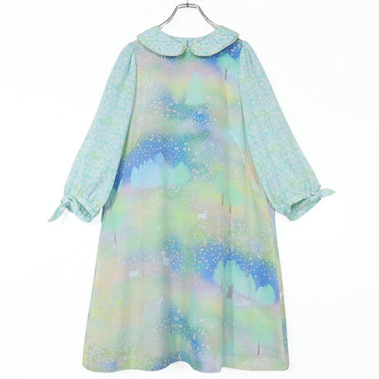 【美品】フランシュリッペ★ロマンティック♪ワンピース サイズM 虹色系 替え襟付き♪花と森プリント♪z15803