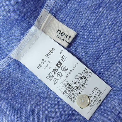 【美品】ネストローブ nest Robe★バルーンスリーブ 麻100 リネンシャツワンピース サイズF ブルー系 薄手 無地 *z19321