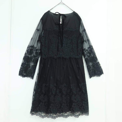 【極美品・紙タグ有】ピンクハウス★刺繍付きチュールレース♪長袖チュニックブラウス キャミ付き♪黒系 残布有 z19835