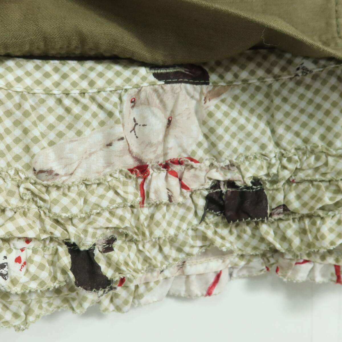 【タグ付き美品】ピンクハウス★可愛い！うさぎとトランプ柄♪ ワッペン付きロングスカート サイズL カーキ系 ＊z19579