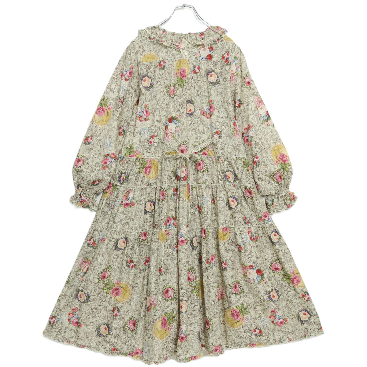【極美品】ピンクハウス★レースフラワー柄♪ミディ丈ワンピース アイボリー系 ふんわりフォルム♪2025年 薄手 z22497
