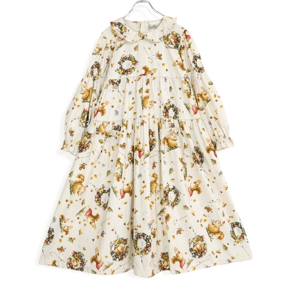 【美品】ピンクハウス★ウィンターフォレストトリートpt♪ワンピース ベージュ系 サテンリボンも♪残布有 2024年製 z22830