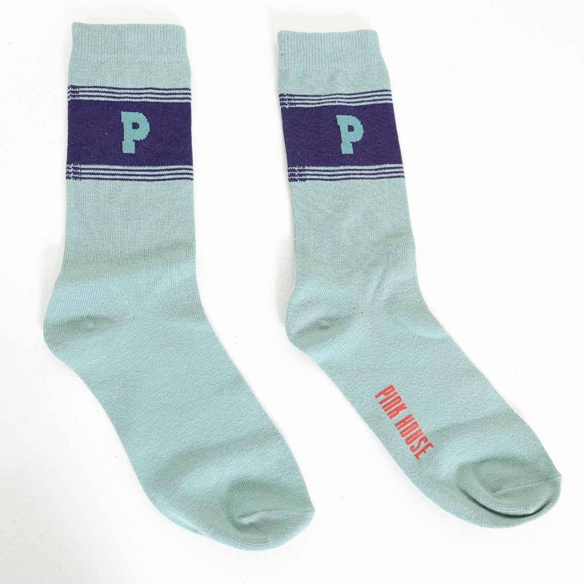 ピンクハウス★イニシャルP＆ボーダー柄 クルーソックス 靴下 ハッカ系 so375