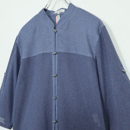【美品】レリアン★麻混メッシュジャケット オリエンタル調ボタン サイズ11 ブルーグレー系 前開き 薄手 z22572