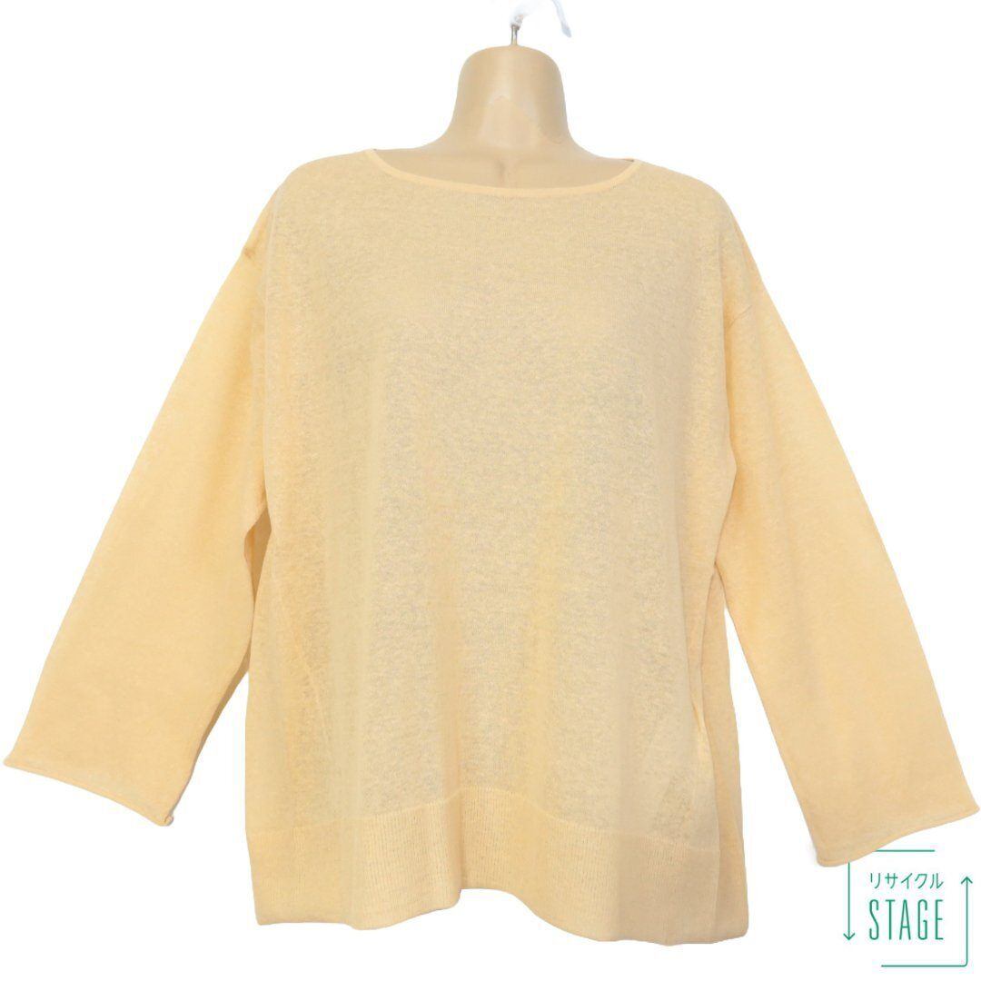 【新品・14500円のタグ付】23区★大人上品♪サマーニット 長袖 大きいサイズ44 綿麻混♪無地 シアー感 薄オレンジ系 z6498