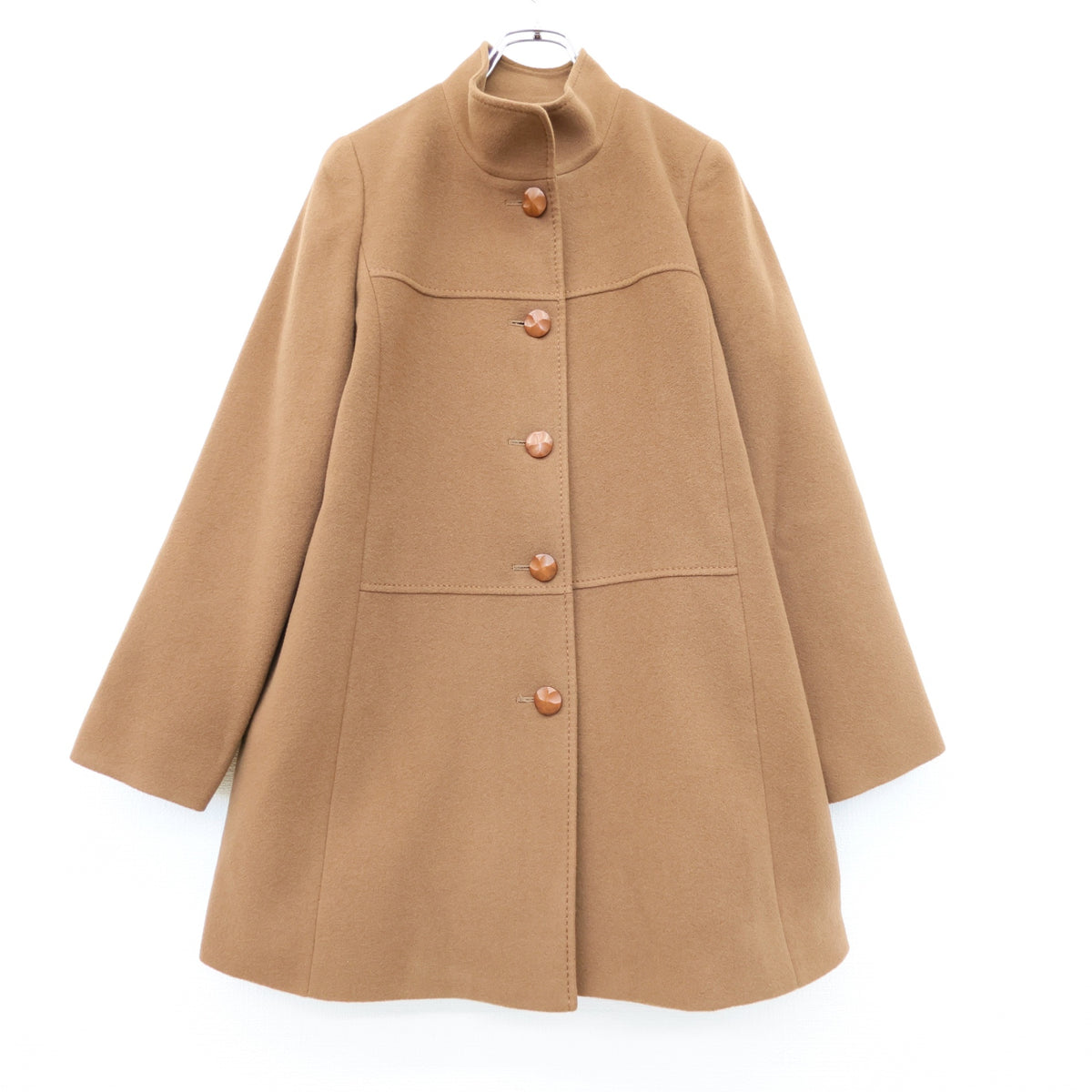 【美品】レリアン★上質カシミヤ100%♪スタンドカラーコート サイズ9 茶系 Aライン 無地 厚手 z23506