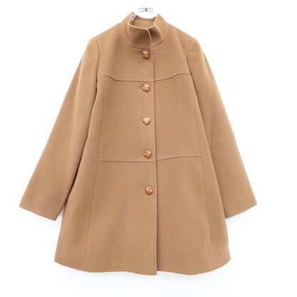 【美品】レリアン★上質カシミヤ100%♪スタンドカラーコート サイズ9 茶系 Aライン 無地 厚手 z23506