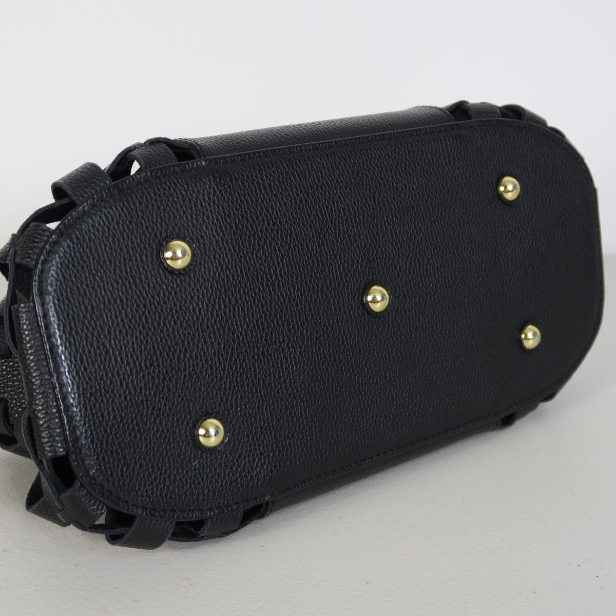 【美品】PotioR ポティオール★可愛い！サイドメッシュ ハンドバッグ 牛皮 レザー 黒系＊ba339
