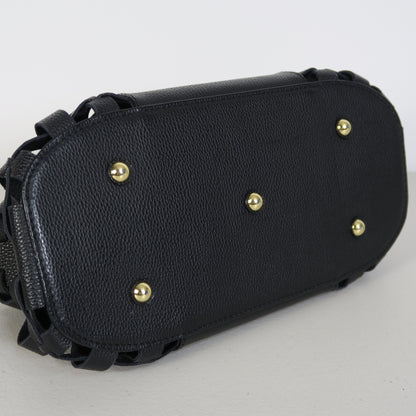 【美品】PotioR ポティオール★可愛い！サイドメッシュ ハンドバッグ 牛皮 レザー 黒系＊ba339