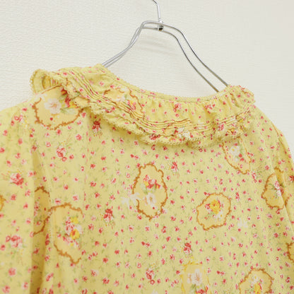 ピンクハウス★ミニ薔薇&小鳥pt♪半袖ワンピース 大きいサイズL イエロー系 前開き 薄手 z23379