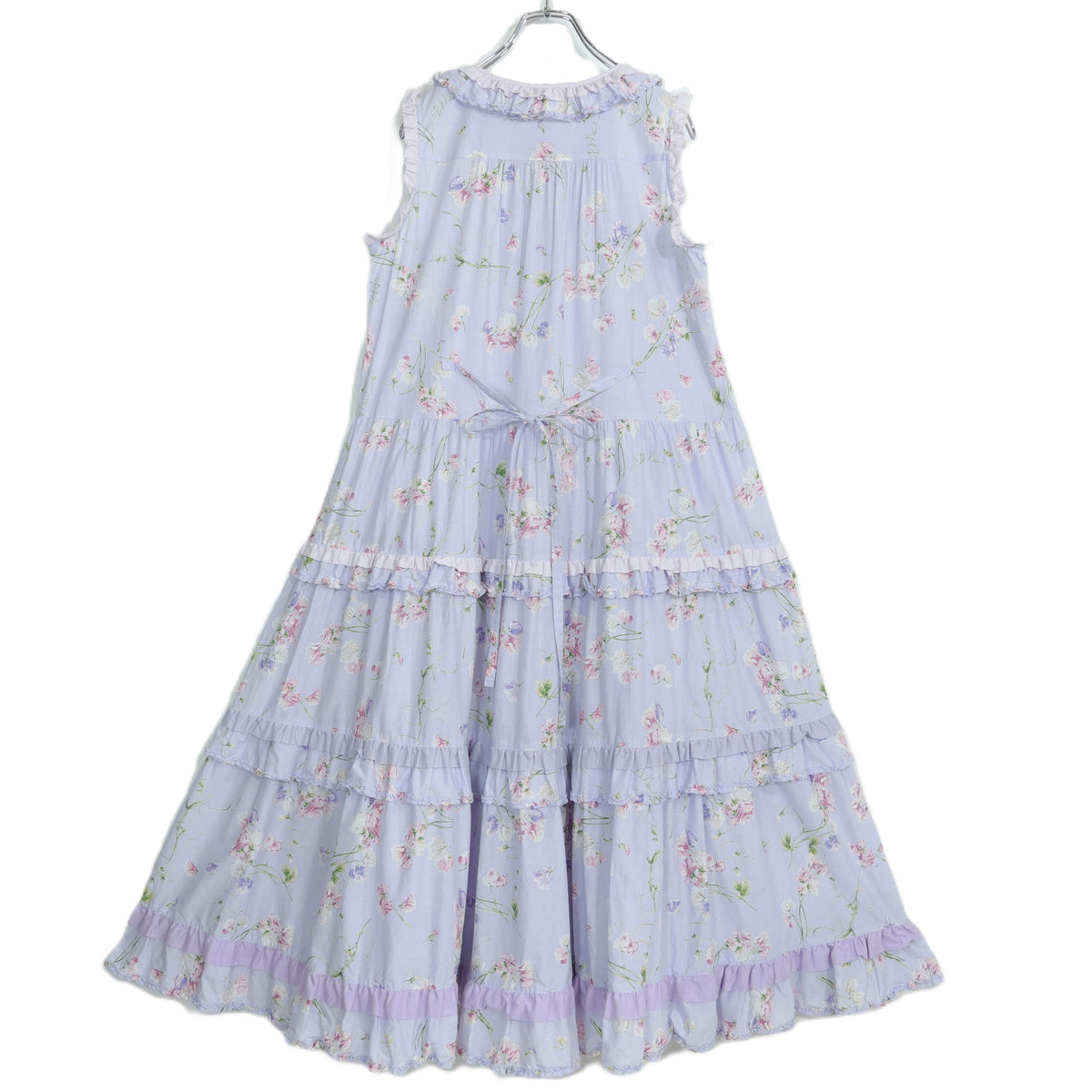 【極美品】ピンクハウス★スイートピーpt♪配色フリル使いワンピース ラベンダー系 前開き 2025年製 薄手 z22535