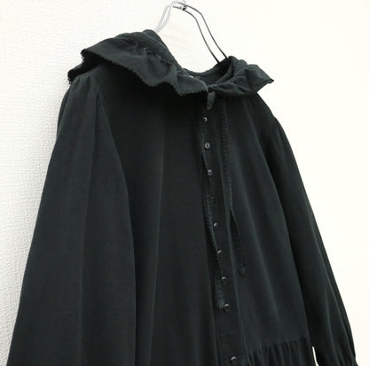 ピンクハウス★フリルフード付きコーデュロイワンピース♪ティアードデザイン 前開き  黒系 z23254