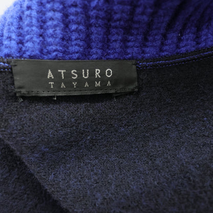 アツロウタヤマ★リバーシブル配色ニット 変形ブルゾン♪ ジャケット ビックカラー ニットコート 青黒系 z23541