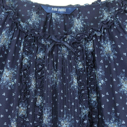 【美品】ピンクハウス★幻想的な小花リースが美しい！ 長袖チュニック・ミニワンピース 紺系 z19563