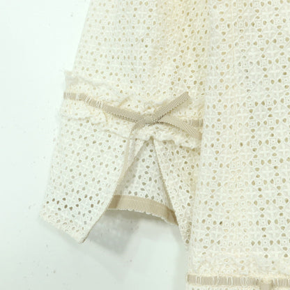【美品】インゲボルグ★かぎ編みレースが可愛い♪リボン付き 透け感のあるジャケット♪サイズM 白系 z20371